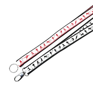 langes Fußball Spielerposen Schlüsselband in 3 Längen, mit Ring o. Karabiner, div. Gurtbandfarben, mit Namen, NEU: mit Breakaway-Safety-Clip