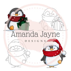 Juego de sellos digitales navideños: imágenes prediseñadas navideñas imprimibles / Juego de sellos digitales de pingüinos de alegría navideña para hacer tarjetas y álbumes de recortes.
