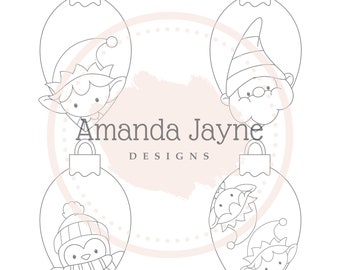 Bauble set digi stamps, 4 digital stamps, Christmas, Amanda Jayne Designs