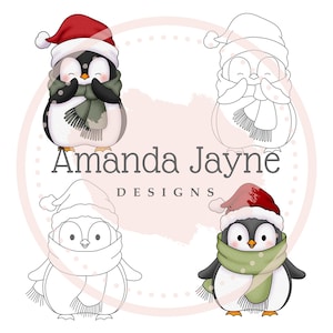 Cute penguins digi stamp set - Amanda Jayne Designs.