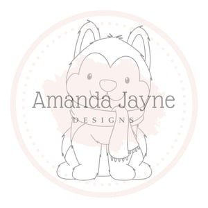 Amanda Jayne Designs Tampons numériques - Husky en écharpe - JPEG, hiver, Noël, festif, numérique