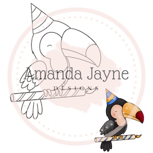 Carimbo digital de aniversário de tucano, carimbo digital, clipart, imprimível, aniversário, suprimentos para fazer cartões, scrapbooking