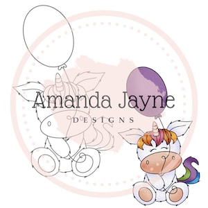 Sello digital Unicornio con globo, sello digital, clipart, imprimible, primavera, cumpleaños, suministros para hacer tarjetas, scrapbooking