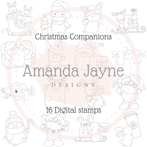 Paquete de 16 sellos digitales "Compañeros de Navidad", sellos digitales, Amanda Jayne Designs