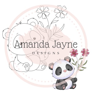 Panda mit Blumen Digitalstempel für Kartenmacher, Digitalstempel, Clipart, Printable, Geburtstag, Kartenherstellungszubehör, Scrapbooking
