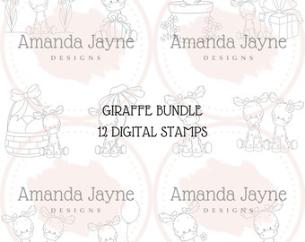 Lot de timbres numériques girafe, timbres digi, Amanda Jayne Designs