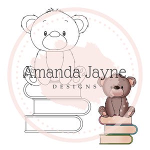 Timbre numérique ours rat de bibliothèque, tampon digi, clipart, imprimable, fille, nièce, amateur de livres, anniversaire, fournitures pour fabrication de cartes, scrapbooking