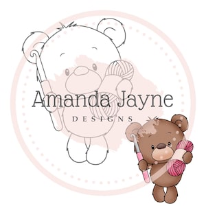 Sello digital de oso de crochet, sello digital, clipart, imprimible, primavera, cumpleaños, suministros para hacer tarjetas, scrapbooking