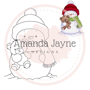 Sello digital de muñeco de nieve con osito de peluche, sello digital navideño, sello festivo, clipart navideño, primera Navidad, fabricación de tarjetas