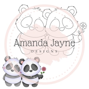 Panda Paar digitaler Stempel zum Kartenbasteln, Digitaler Stempel, Clipart, zum ausdrucken, Geburtstag, Karten machen, Scrapbooking