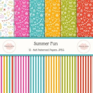 Paquet de papier numérique Plaisirs d'été | Fonds d'été lumineux et colorés | Papiers imprimables pour scrapbooking et fabrication de cartes