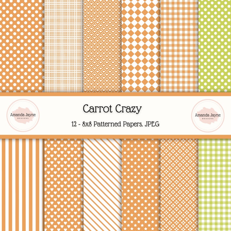 Carrot crazy digital paper pack, jpegs, scrapbooking papers, card making supplies, Easter image 1