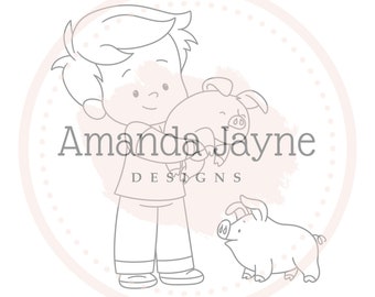 Piggy cuddles digi stamps, digital stamp, farm, digis for boys, Amanda Jayne Designs