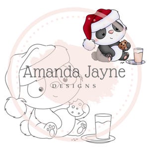 Carimbo digital panda de leite e biscoitos, carimbo de feriado, clipart de natal, criação de cartões, scrapbooking