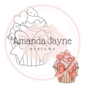 Valentine Cupcake digital stamp, digi stamp, clipart, printable, spring, Galentine’s , card making supplies, scrapbooking