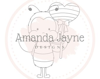 Lollipop heart bee digi stamp, digital stamp, Amanda Jayne Designs