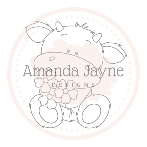 Bunches of love cow digi stamp, digital stamp, Amanda Jayne Designs