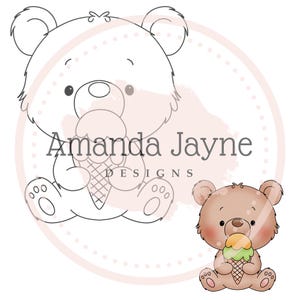 Carimbo digital de urso de sorvete, carimbo digital, clipart, para impressão, verão, aniversário, materiais para fazer cartões, scrapbooking