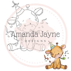 Carimbo digital Party Giraffe, carimbo digital, clipart, imprimível, aniversário, materiais para fazer cartões, scrapbooking