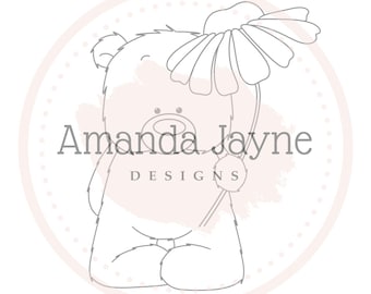 Daisy bear digi stamp, digital stamp, jpeg, card making, Amanda Jayne Designs