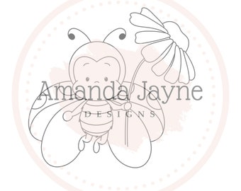 Ladybug holding daisy digi stamp, digital stamp, Amanda Jayne Designs