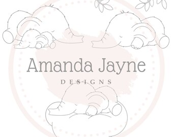 Baby elephants digital stamp set, digi stamp, Amanda Jayne Designs