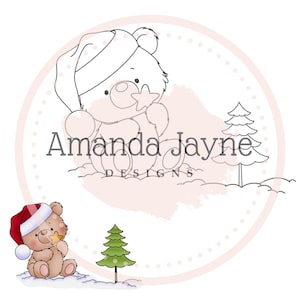 Bear decorating tree digital stamp, digi stamp, clipart, printable, christmas, holiday stamps, card making supplies, scrapbooking