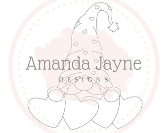 Amanda Jayne Designs Digital Stamp - Trio of hearts Gnome, JPEG, valentines, love, heart, digital