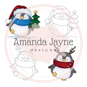 Juego de sellos digitales de pingüinos navideños - Amanda Jayne Designs.
