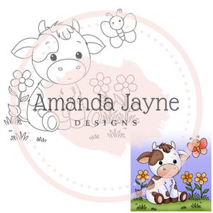 Vache avec papillon numérique tampon pour la fabrication de cartes, tampon digi, clipart, imprimable, anniversaire, fournitures de fabrication de cartes, scrapbooking