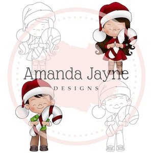 Christmas Digital Stamp Set - Candy cane lane digi stamps and papers bundle.