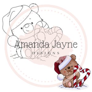 Candy Cane heart bear digital stamp, digi stamp, clipart, printable, christmas, holiday stamps, card making supplies, scrapbooking