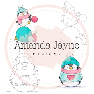 Pacchetto di timbri digitali Penguin Kisses, timbro digitale Amanda Jayne Designs