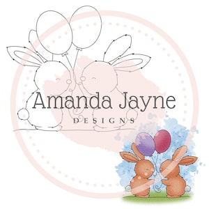 Birthday bunnies digital stamp, digi stamp, printable, clipart, cardmaking