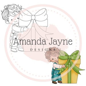 Junge mit großem Geschenk, digitaler Stempel zum Kartenbasteln, digitaler Stempel, Clipart, bedruckbar, Sohn, Neffe, Bruder, Enkel