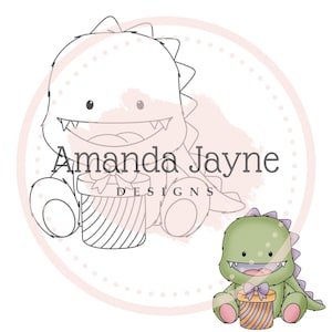 Birthday Dinosaur digital stamp, digi stamp, clipart, printable, birthday, card making supplies, scrapbooking