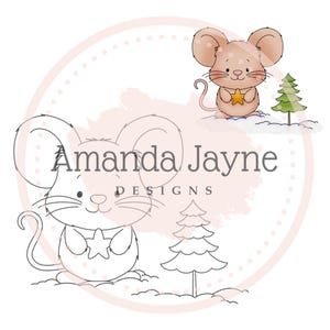 Sello digital de ratón con estrella, sello digital, clipart, imprimible, Navidad, sellos festivos, suministros para hacer tarjetas, scrapbooking