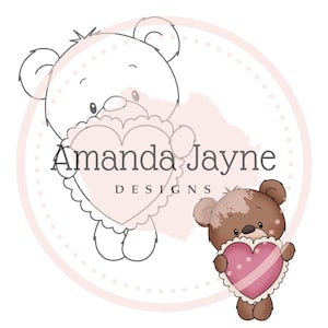 Heart bear digital stamp for cardmakers, digi stamp, clipart, printable, spring, birthday, card making supplies, scrapbooking