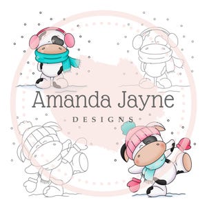 Digistempelset sneeuwpret koeien - Amanda Jayne Designs.