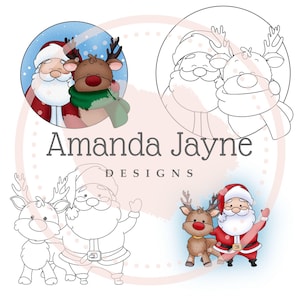 Digistempelset kerstman en rendier, digitale stempel, Amanda Jayne Designs