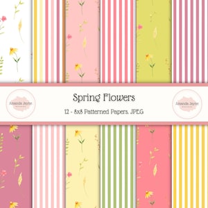 Spring Flowers Digital Paper Pack | Bright & Colorful Spring Backgrounds | Printable Scrapbook and Card Making Papers