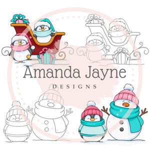 Festive penguins digi stamp set - Amanda Jayne Designs.