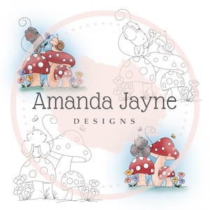 Pilz-Mäuse Digitale Stempel, Digitalstempel, Amanda Jayne Designs.