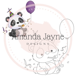 Carimbo digital Party Panda, carimbo digital, clipart, imprimível, aniversário, materiais para fazer cartões, scrapbooking