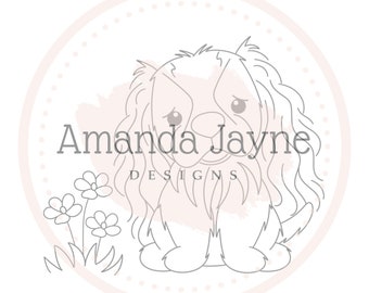 King Charles spaniel with flowers digi stamp, digital stamp, Amanda Jayne Designs