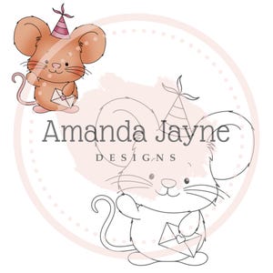 Birthday Mouse digital stamp, digi stamp, clipart, printable, birthday, card making supplies, scrapbooking