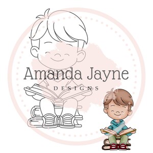Digitale stempel boekenwurm, digistempel, clipart, afdrukbaar, zoon, neef, boekenliefhebber, verjaardag, benodigdheden voor het maken van kaarten, scrapbooking