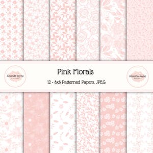 Paquete de papel digital floral rosa, jpeg, papeles para álbumes de recortes, suministros para hacer tarjetas,