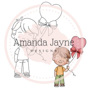 Hartballon jongen digitale stempel, digistempel, clipart, afdrukbaar, benodigdheden voor het maken van kaarten, scrapbooking
