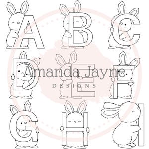 Selos Digitais de Alfabeto de Coelho | Clipart de Letras de Coelho Fofo | PNG Transparente | Fonte Animal Desenhada à Mão | Download Instantâneo para Artesanato e Cartões